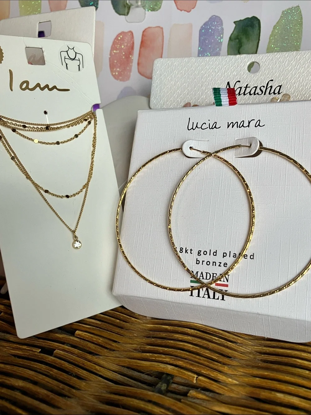 Lucia Mara & I am Gold-Plated Layered Necklace and Hoop Earring Set - Gold